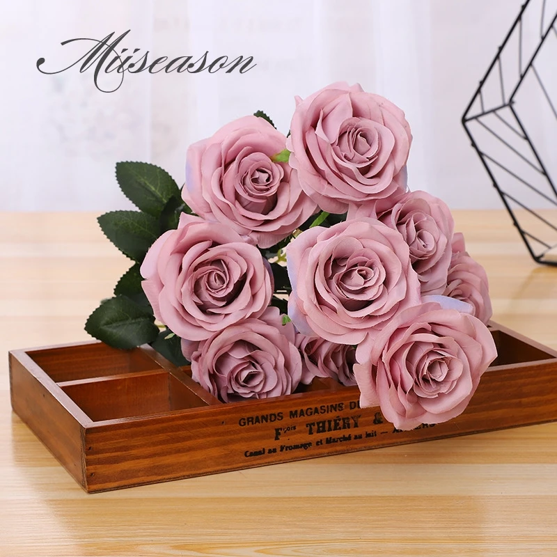 

10 Heads Artificial Flowers Rose open Rose Bouquet Silk Flower for Wedding Home Party Decoration Fake Flower Fall Decor flores