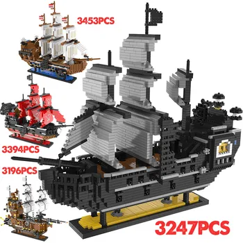 

Mini Blocks Caribbean Pirate 3D Model Sailing Black Pearl Ship Boat Queen Annes DIY Building Diamond Blocks Toys For Kids