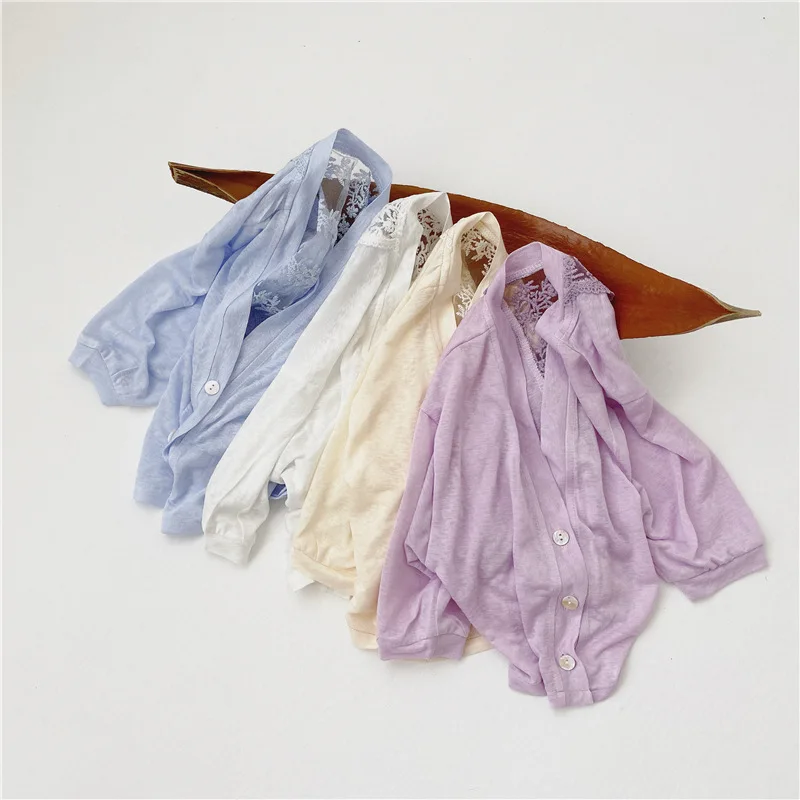 

2020 New Born Baby Sunscreen Jacket Ultra Light Summer Clothes Toddler Kids Knitted Floral Lace Coat Baby Girls Cardigan Jackets