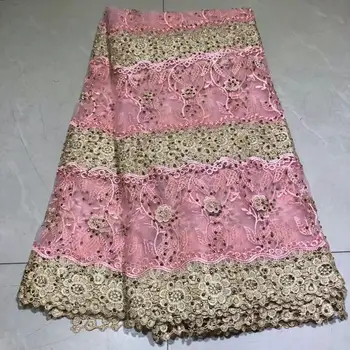 

Pink Silk Milk French Lace Fabric 2019 High Quality African Lace, Hot Sale Embroidery Nigeria Tulle Lace Fabric For Wedding