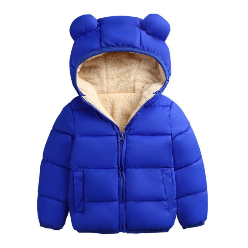 Куртки для маленьких девочек; сезон осень-зима; милые пальто с капюшоном и ушками для детей; утепленная хлопковая куртка с длинными рукавами для мальчиков; пальто со съемным капюшоном
