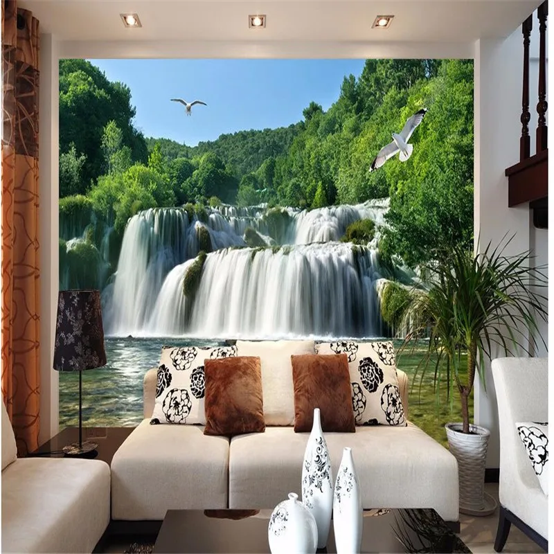 Custom-painting-for-living-room-Green-Forest-creek-waterfalls-art-Photos-background-photography-bedroom-mural-wall (3)