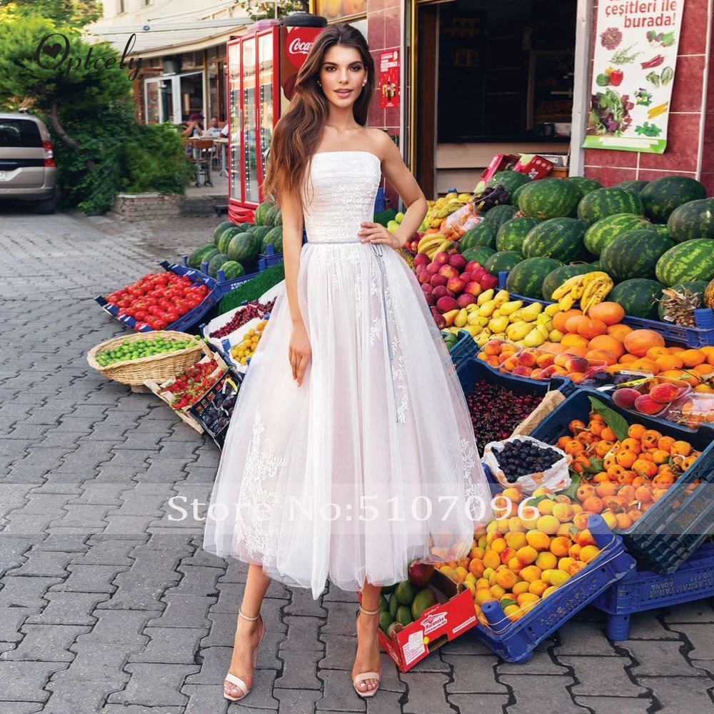 Optcely Robe De Mariee Настоящее фото милое розовое ТРАПЕЦИЕВИДНОЕ простое официальное свадебное платье без бретелек с аппликацией из бисера Вечерние платья невесты