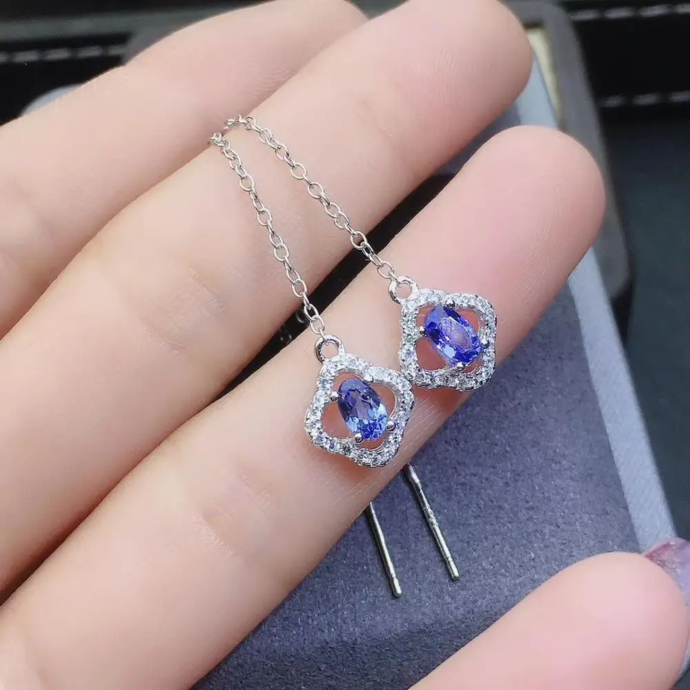 Женские серьги из серебра 925 пробы с натуральным танзанитом|Серьги-подвески| |