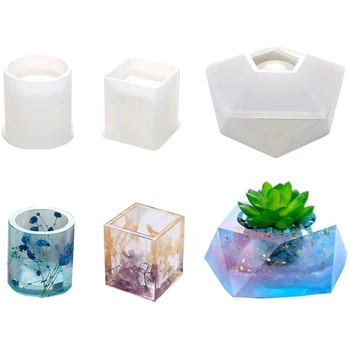 

3PCS Silicone Resin Mold Round Square Pentagon DIY Epoxy Mold for Casting Coaster/Flower Pot/Ashtray/Pen Candle Soap Holder Mold