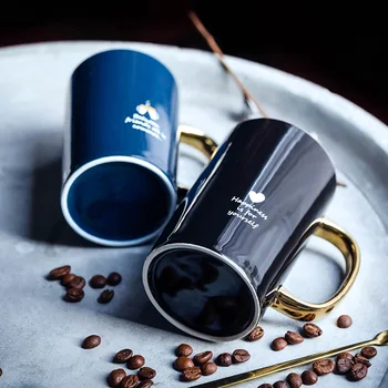 

Solid Luxury Nordic Mug Large Capacity Modern Ceramic Mug for Couple with Spoon with Lid Kubek Do Kawy Office Tea Mug MM60MKB