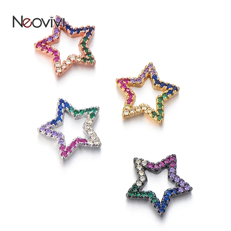 Neovivi Micro Pave Colorful Zircon Hollow Star Pendants Charm for Jewelry Making Women Necklace Bracelet Trendy Charms DIY Craft | Украшения
