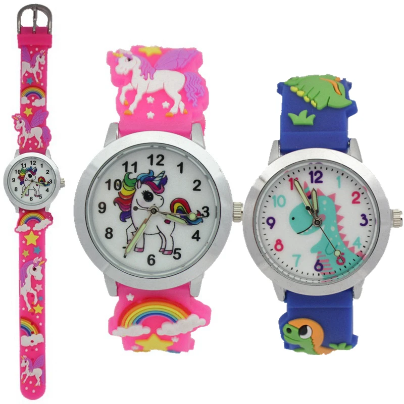 Gift Watches Unicorn Dinosaur Wrist Rainbow Quartz Girls Sport Silicone Boys Kids Children