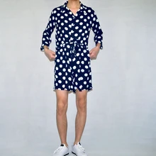 NCERUN летний повседневный мужской комбинезон в горошек с 3/4 рукавами и отворотом, модный тренд, Джокер, уличная одежда, мужской комбинезон, Комбинезоны для бега