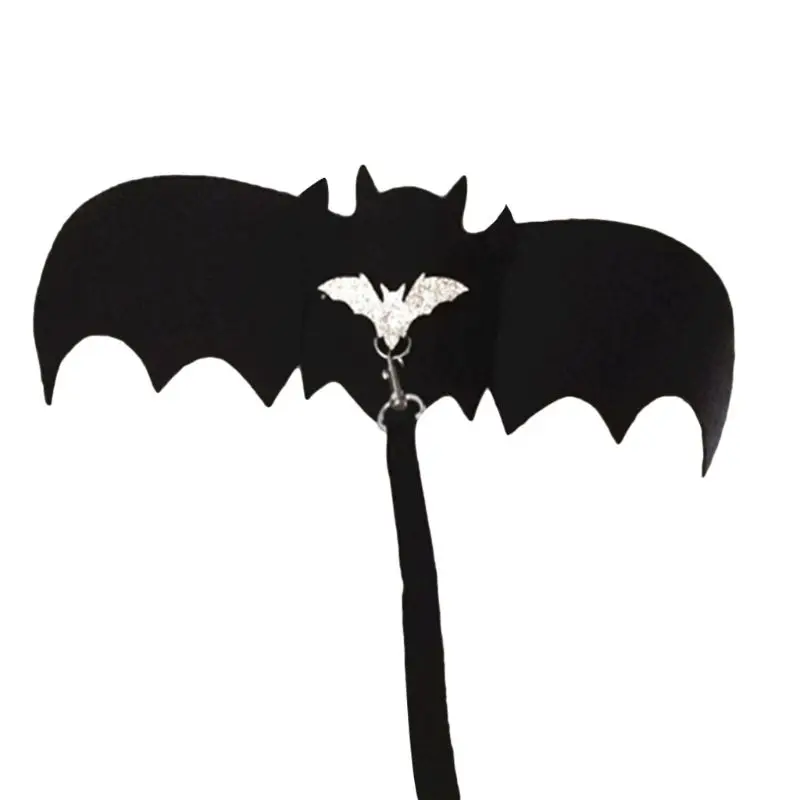 Bat Wings with leash Хэллоуин для домашней собаки костюмы крылья летучей мыши черный милый кот нарядная одежда - Цвет: Bat Wings with leash