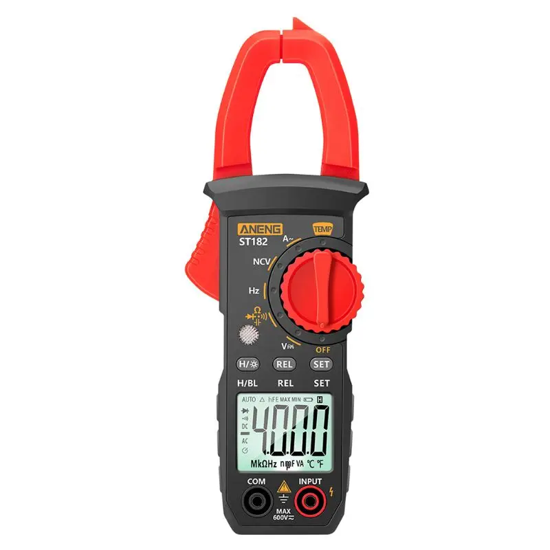 

ST182 Digital Clamp Meter Ammeter AC Current Multimeter DC/AC Voltage Tester Amp Hz Capacitance NCV Ohm Temperature Test