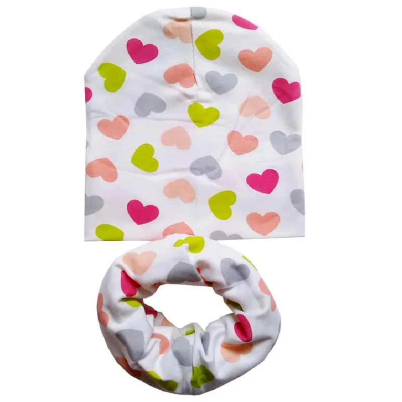 Big Love heart Новая модная детская шапка с героями мультфильмов на весну, осень и зиму, комплект для мальчиков и девочек, шарф с шеей, теплые шапки, детские вязаные шапки, комплекты, хлопковая детская шапка, шарф - Цвет: Big Love heart