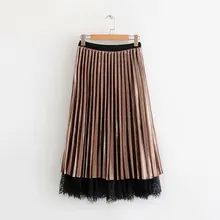 Черный, серый, кофейный гибкий эластичный высокой талией Миди плиссированная Тюлевая бархатная юбка для женщин зимние женские винтажные юбки saia saias