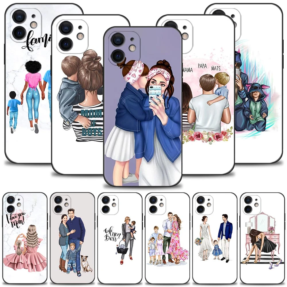 Baby Mother Brown Little Girl Family Case For Apple iPhone 13 12 11 Pro Max Mini XS Max XR X 7 8 Plus 6 6S SE 2020 Silicon Shell iphone 13 leather case