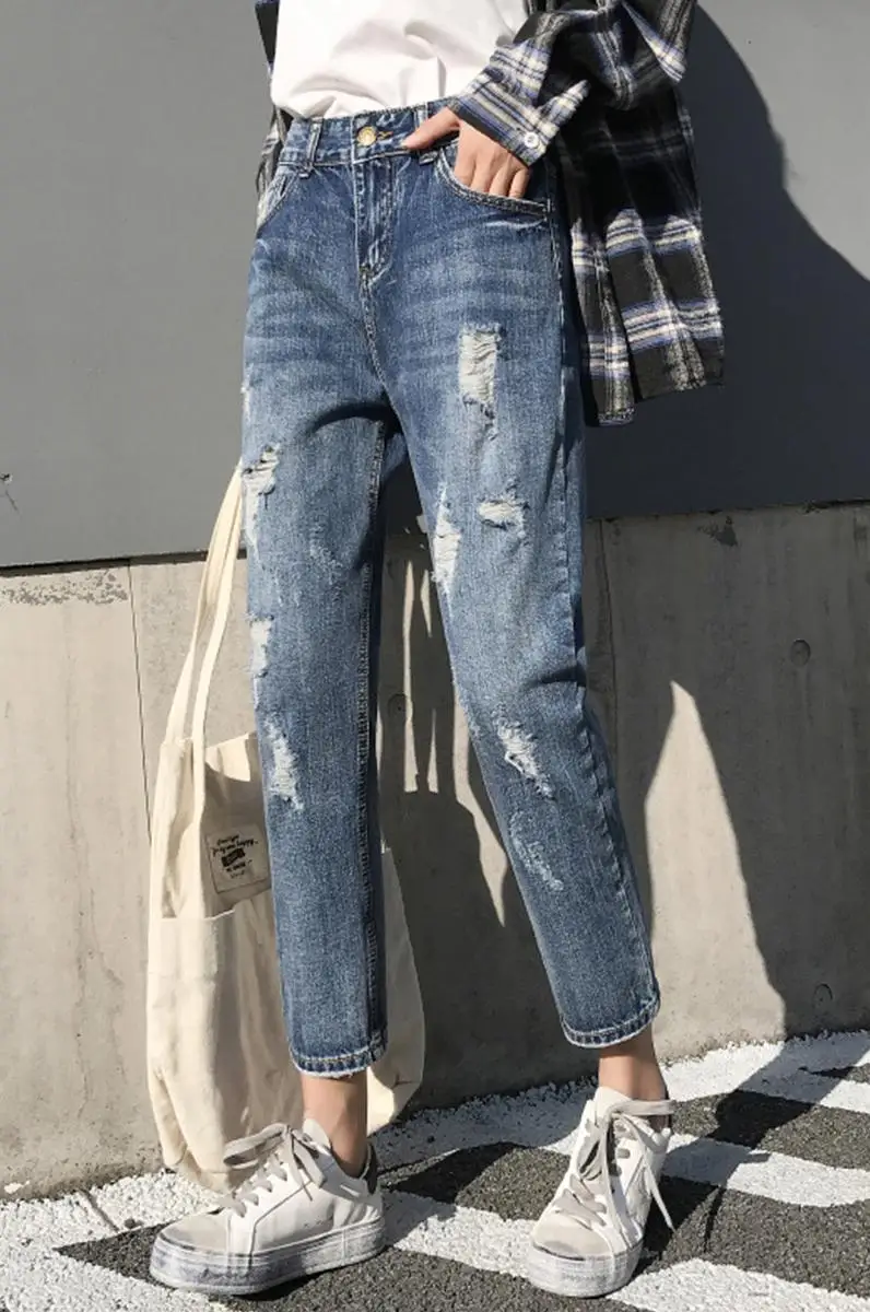 Дешевая Новинка весна лето осень женские модные повседневные джинсовые штаны FP25301