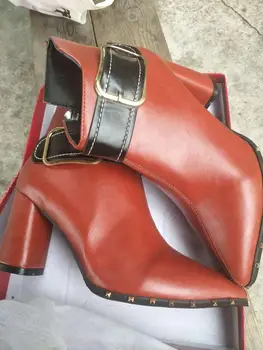 

Rivet tip PU leather boots high heel shoes women
