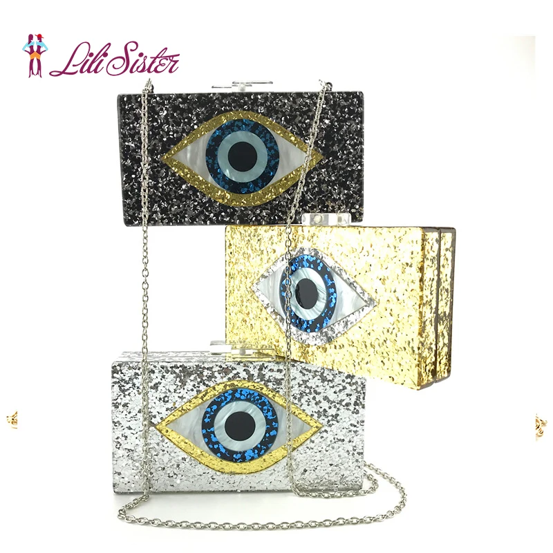 

Acrylic Eyes Style Fashion Clutch Purses Handbags Wallet Luxury Prom Party Bag with Chain Evening Wedding Bag
