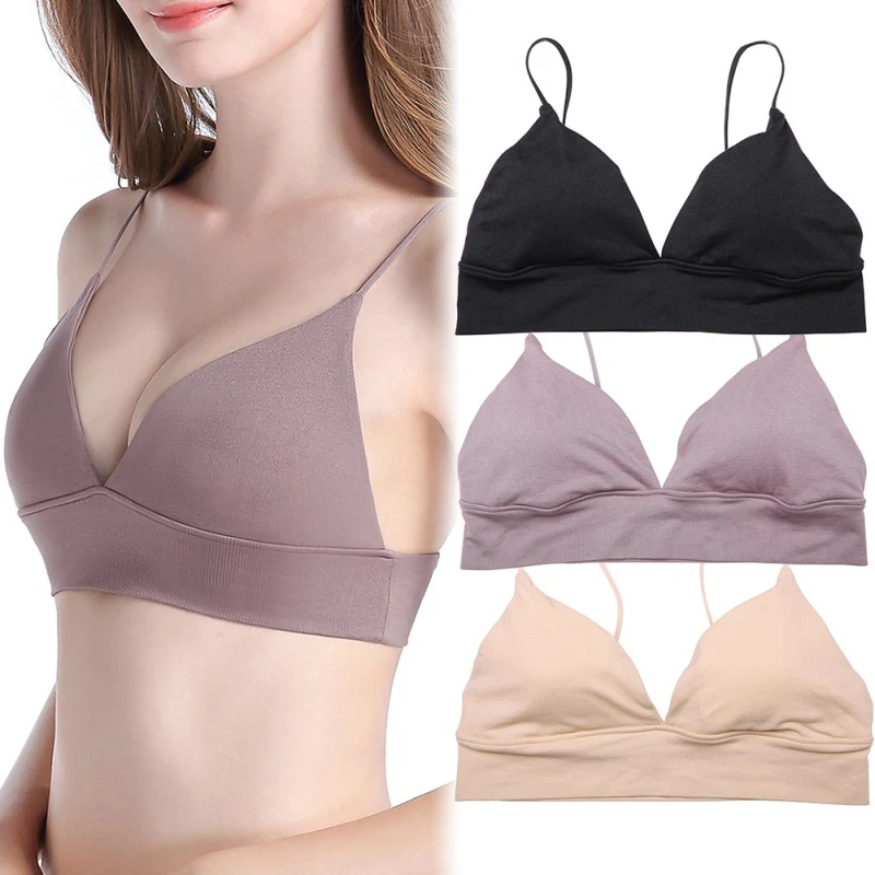 Women Paded Bra Ladies Soft Stretchy Thin Straps Multicolored Wire Free Bra Tops S M L