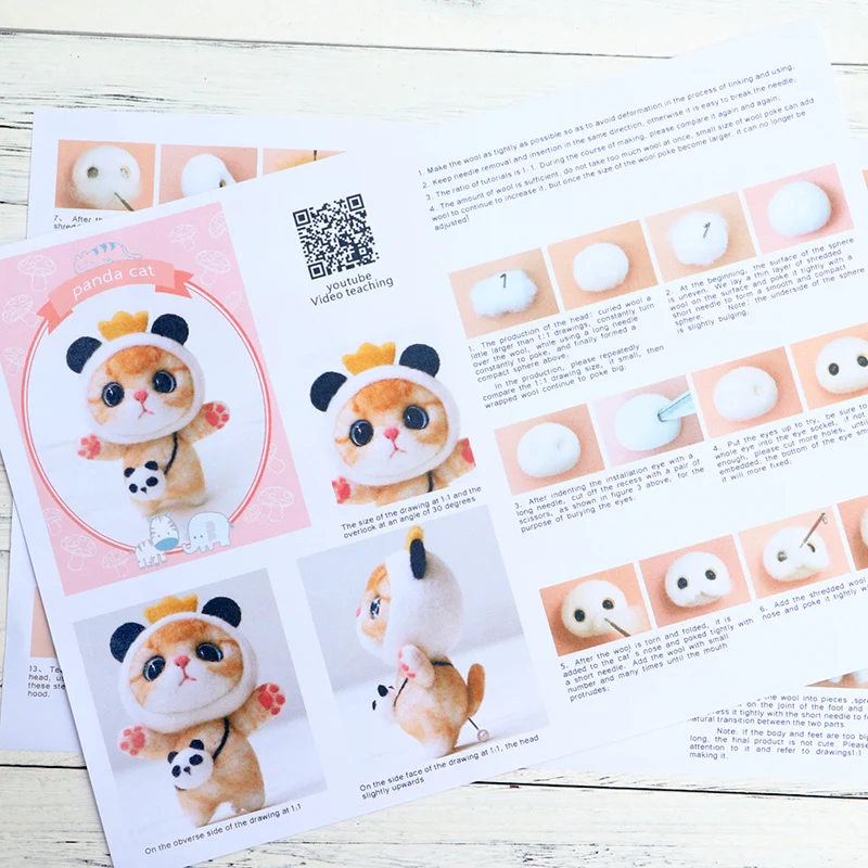 Non Finished Wool Felt Kit DIY Handcraft Cat Doll Wool Felt Non Finished Poked Material Kit Sewing Accessory Tools 7.5x5x3.5cm
