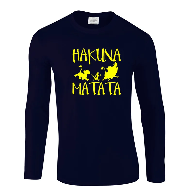 HAKUNA MATATA, Король Лев, Simba, мужские футболки размера плюс, Длинные мужские футболки, осенние мужские футболки с длинным рукавом, мужские футболки - Цвет: Navy