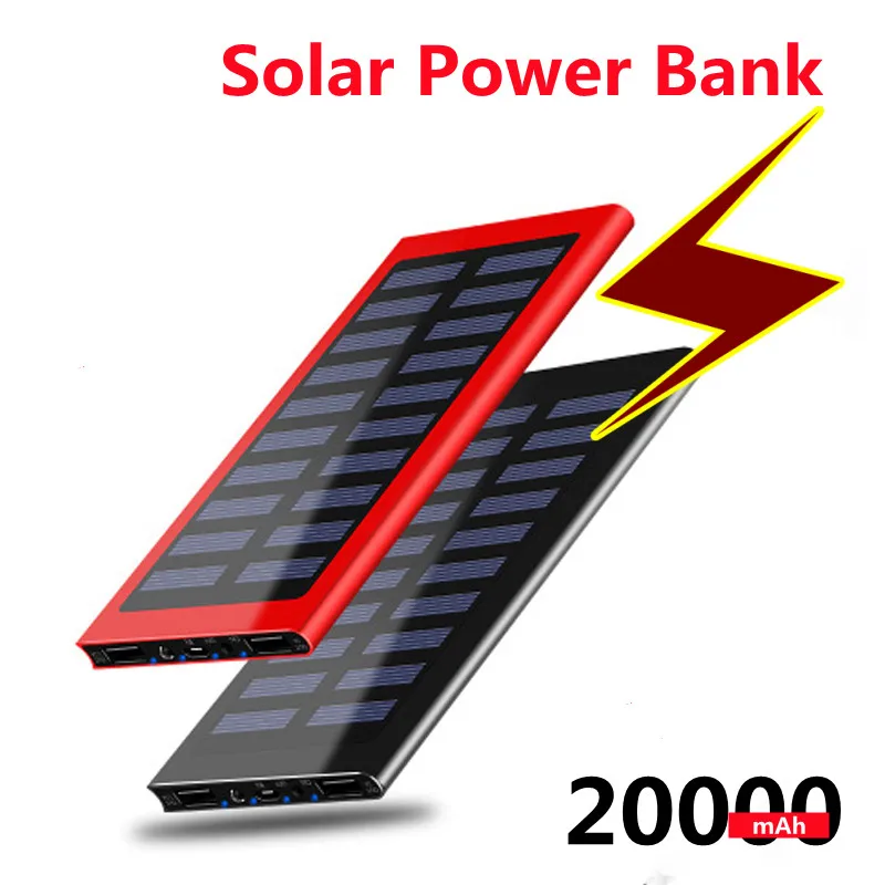 Banco de energía Solar de 20000mAh, linterna LED, Banco de energía portátil para iphone, Xiaomi, MI, Huawei, cargador de batería externo para teléfono móvil