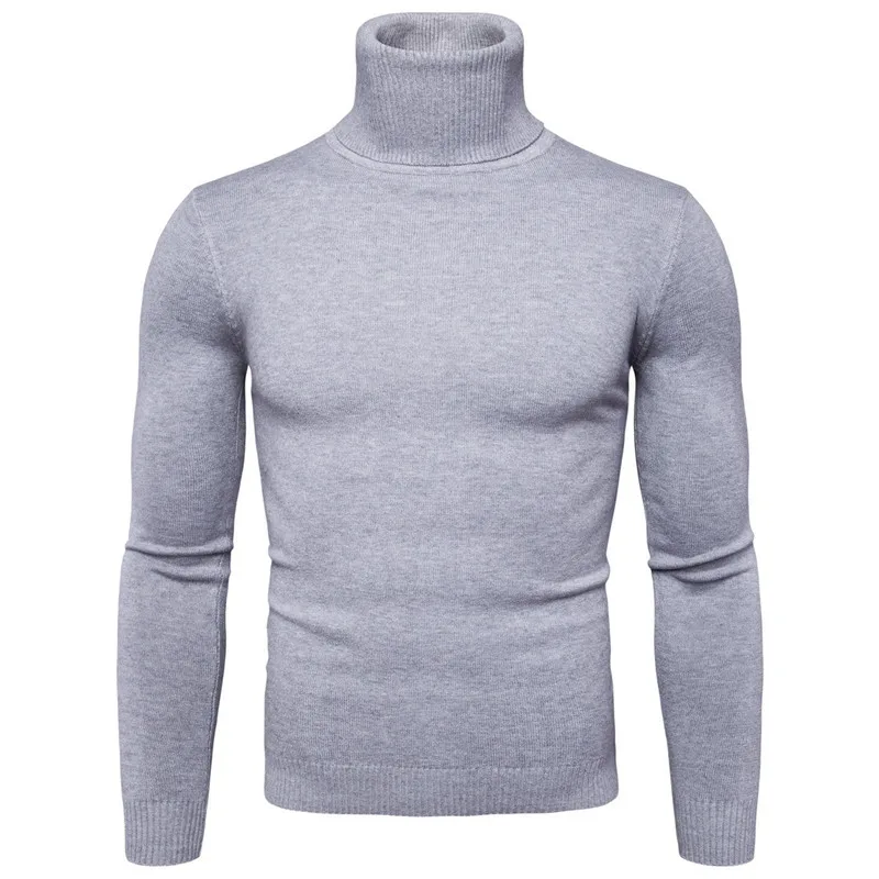 Light grey Мужская новая водолазка с длинным рукавом тонкий нижний свитер модный свитер плотный высокий воротник свитер - Цвет: Light grey