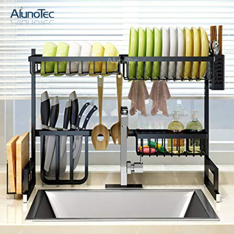 

65cm Black / Silver Shelf Holder Dish Drying Drainer Standing Type Dryer Stand Kitchen Rack Stainless Steel