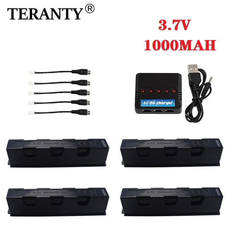 3.7V 1000mah lithium battery with 5 in 1 charger cable for HS161 small drone HD aerial
