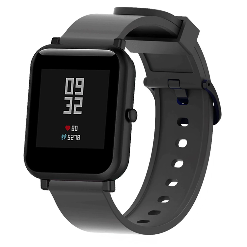 Черный силиконовый спортивный ремешок с пряжкой для Huami Amazfit Bip Смарт-часы 20 мм сменный Браслет умные аксессуары
