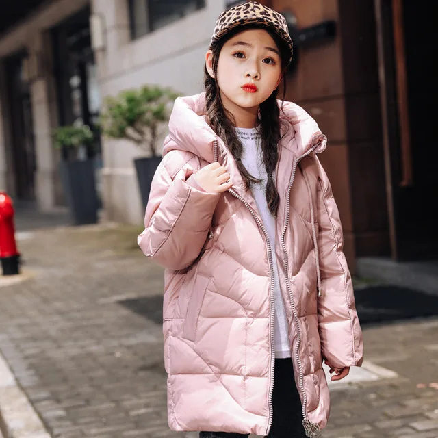 Г., зимние теплые куртки-пуховики на белом утином пуху для девочек Одежда для детей водонепроницаемая одежда длинные пальто с капюшоном для детей до 30 градусов, парка - Цвет: Розовый