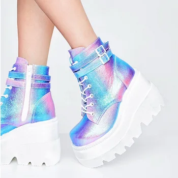 

Fashion Winter High Platform Boots Leather High Wedges Ankle Boots Women 2020 New Female Punk Style High Heels Shoes For Woman