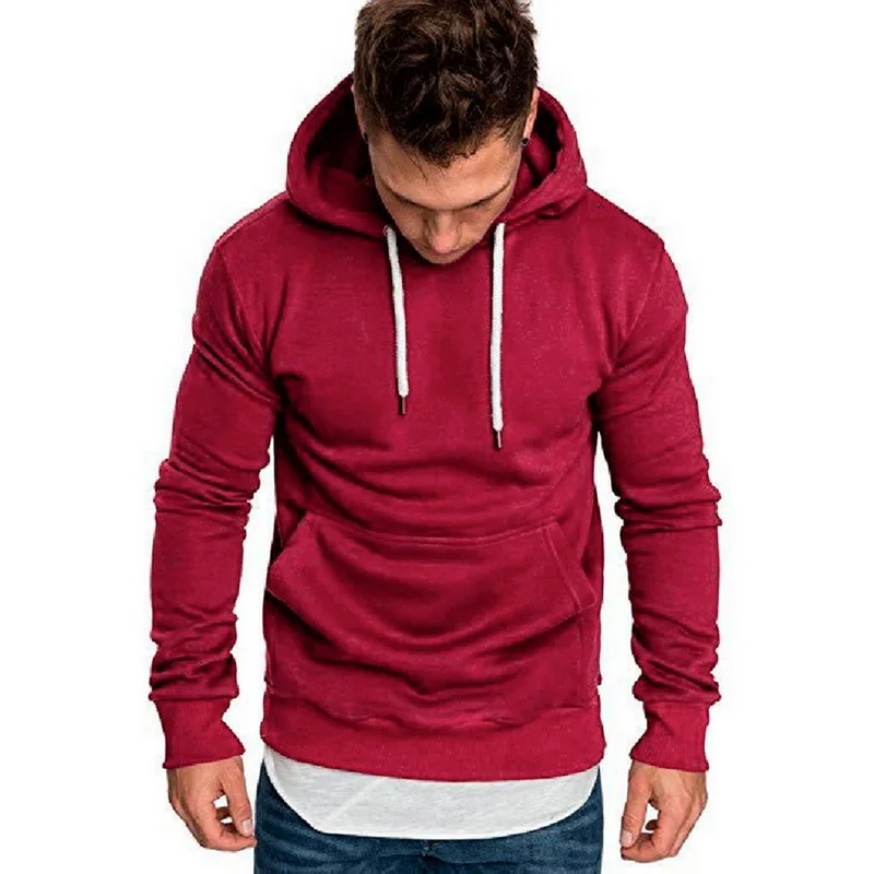 Wine Red 3 Мужские толстовки с капюшоном, пуловер, Осень-зима, хип-хоп пальто с капюшоном, флисовые однотонные повседневные спортивные костюмы с капюшоном, мужские теплые толстовки, верхняя одежда - Цвет: Wine Red 3