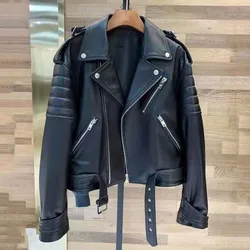 High Quality New Arrival Genuine Leather Jacket Moto & Biker Style Wide Version Women Coat Spring Short Clothes Female