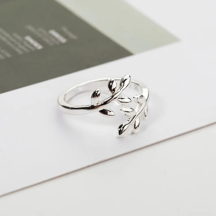 Finger Ring Jewelry Charms Olive Tree Branch Leaves Open Ring for Women Girl Wedding Adjustable Knuckle