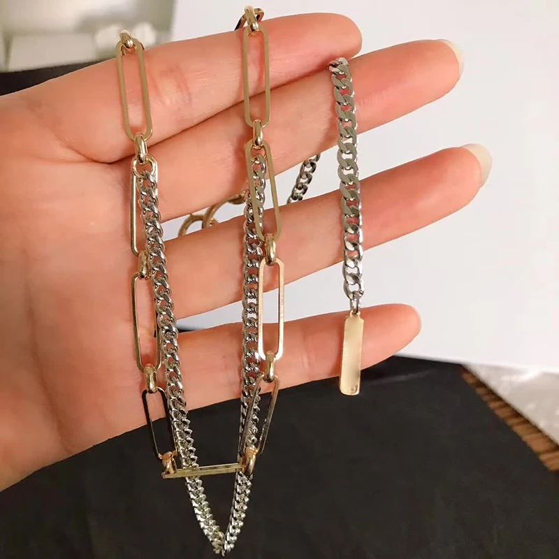 Модное двойное металлическое ожерелье с геометрическим дизайном Amorita