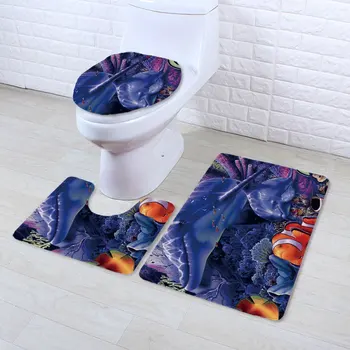 

3pcs toilet bathroom non-slip mat set HD printing ocean pattern bathroom absorbent carpet to map customization