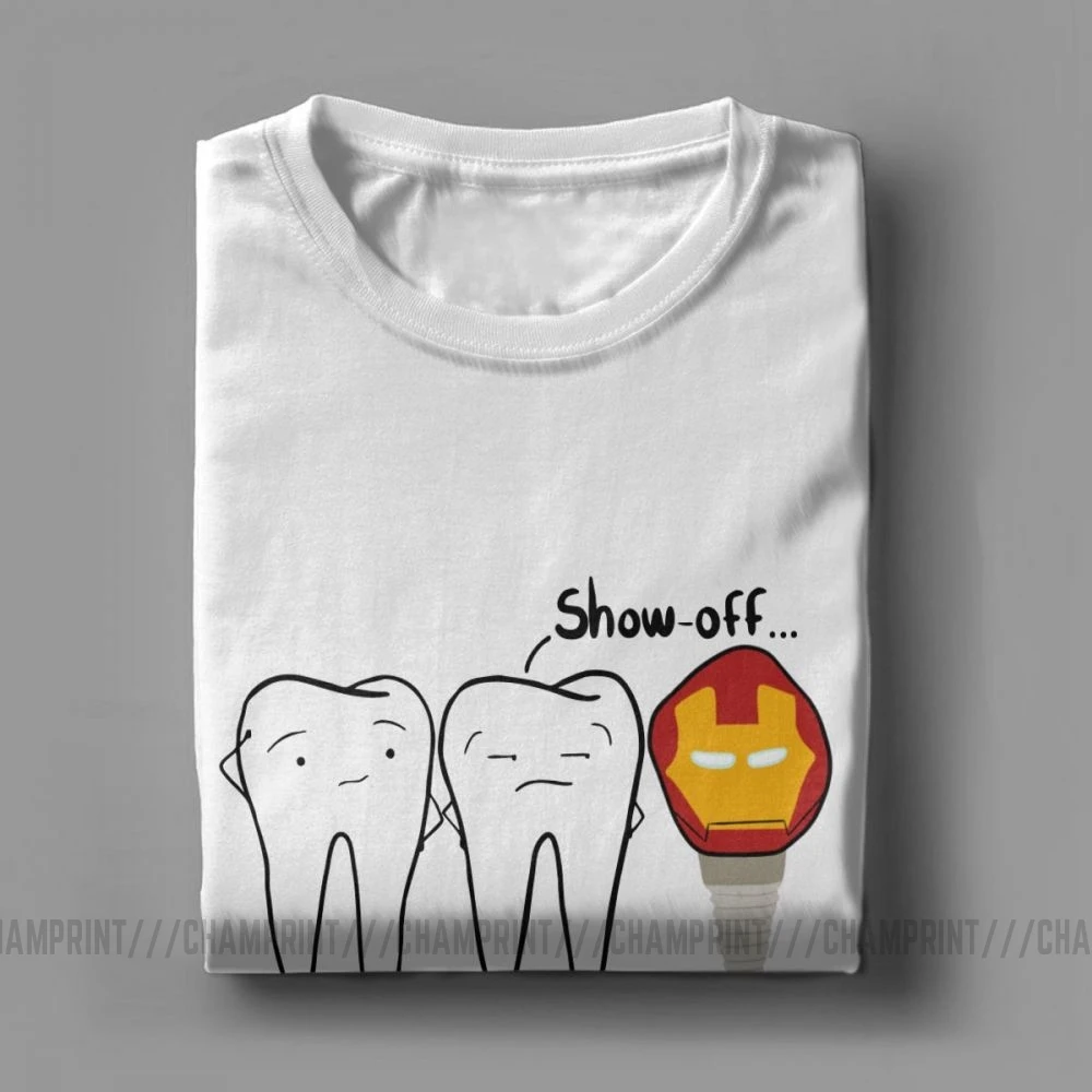 Kopen Mannen Show off Tand T Shirts Dental Implant Tandarts Tandheelkunde Tees Ronde Hals Korte Mouwen Tops 100% Katoen T shirt Plus size