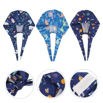 

3 PCS Working Cap Pattern Adjustable Sweat Absorbing with Button Breathable Cotton Bouffant Hat Working Cap Tie Back Hat