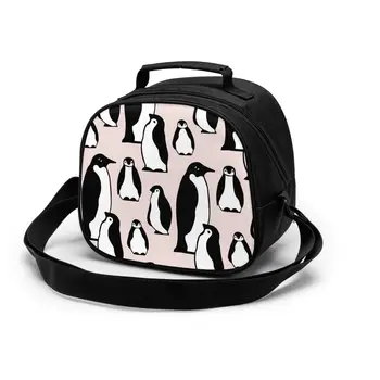 

Cute Penguins On Pink kid lunch bag insulation portable waterproof picnic cooler bag breakfast school handle reusable food bag
