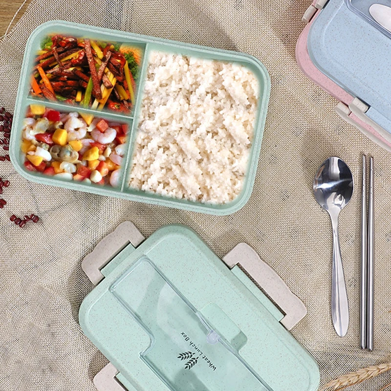 Bento Ланч-бокс, Пшеничная солома для взрослых, детский пищевой контейнер, отсек для хранения, портативный Ланчбокс, термоконтейнер для еды, герметичный