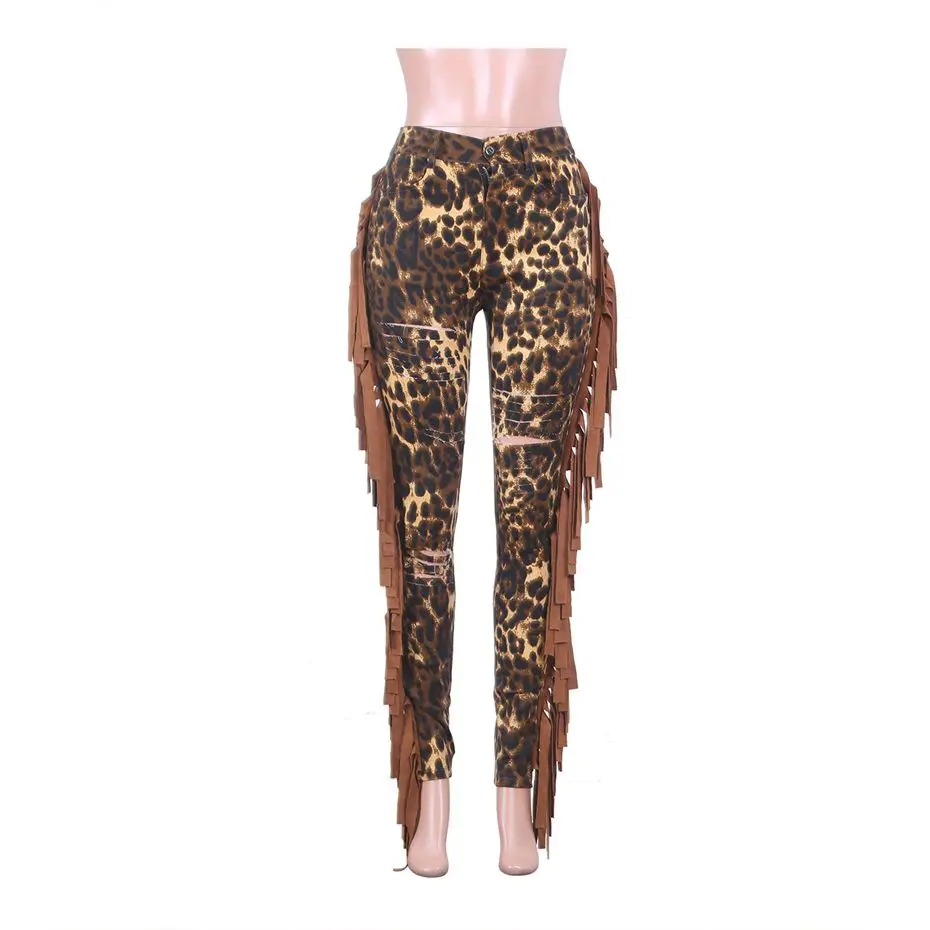HAOYUAN размера плюс с бахромой по бокам отверстия с леопардовым принтом и штанов с камуфляжным принтом, Высокая талия тонкие узкие обтягивающие брюки Для женщин модная облегающая юбка-карандаш брюки - Цвет: leopard