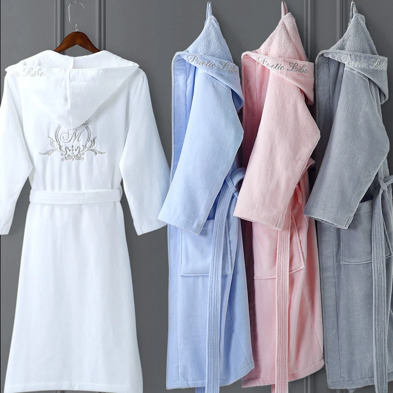 satin pajamas New Winter Five-star Hotel Bathrobes Men Women Cotton Towel Terry Bath Robes Male Thick Warm Hooded Absorbent Robes satin pajamas