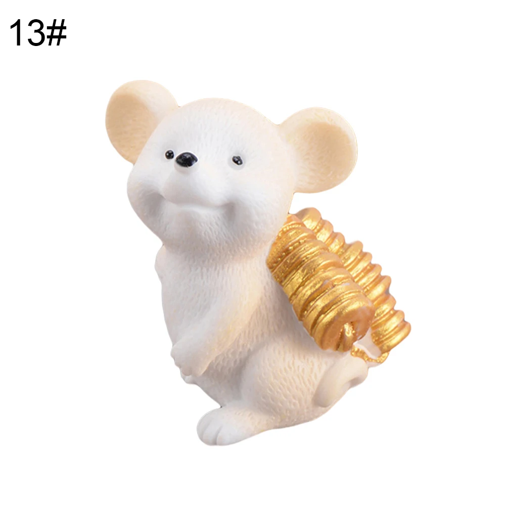 Mini Shengxiao Figurine Resin Decoration Crafts Ingot Gold Coin Lucky Rat Animal Figurines Statue DIY Garden Table Ornament - Color: 13
