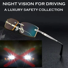 Классические очки без оправы с золотой оправой, очки ночного видения для вождения, антибликовый светильник, очки для вождения днем и ночью