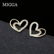 MIGGA серьги-гвоздики с микро-покрытием из кубического циркония в форме сердца золотого цвета модные женские серьги-гвоздики для девочек ювелирные изделия