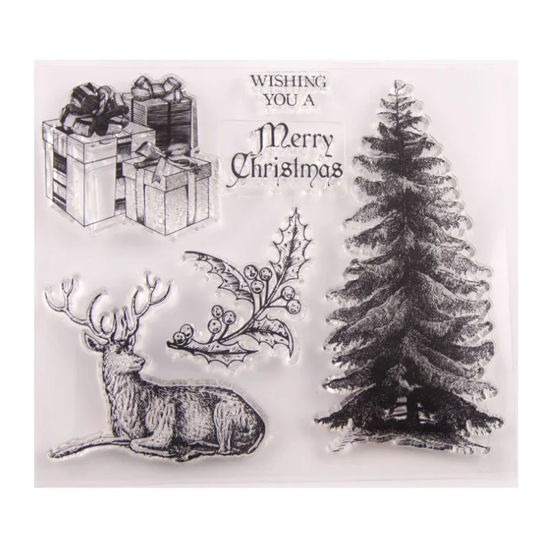 

Christmas Tree Deer Transparent Clear Silicone Stamp Seal DIY Scrapbook Rubber Stamping Coloring Embossing Diary Decor Reusable