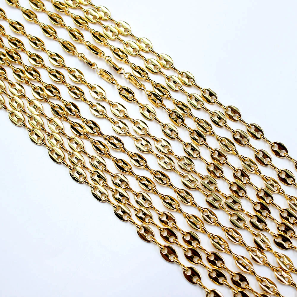 2 Meter Bezel Set 18K Gold Plated Copper Fashion Chain Paperclip Neck Chain Pearl Necklace Bracelet Earring Making DIY