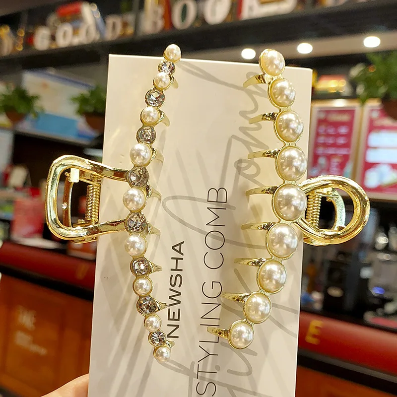 Pearl Hairpin Rhinestone European And American Grab Clip Simple Fashion Hair Accessories