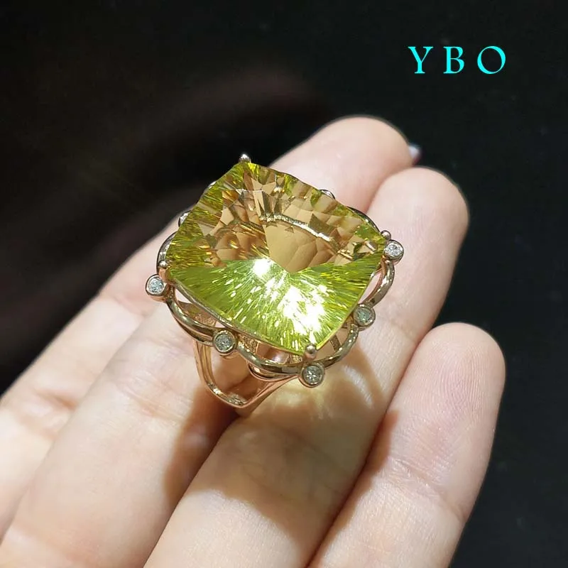 Y B O, очаровательное кольцо, большой натуральный лимонный драгоценный камень 29,0 карат из стерлингового серебра 925 пробы с покрытием из розового золота, модное кольцо для женщин