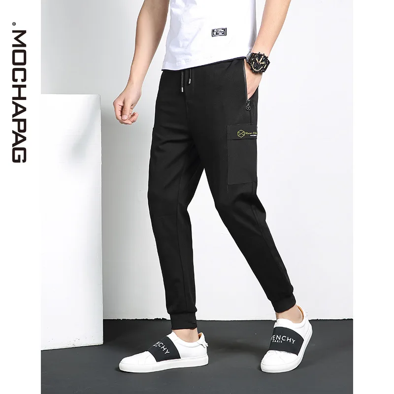 

2019 Popular Brand New Style Casual Pants Men's Teenager with Drawstring Elastic Printed Multi-pockets Beam Leg Capri Pants